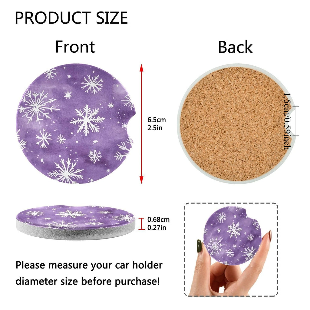 Watercolor Snowflake Car Cup Holder Coasters – 2-Pack Car Cup Coasters HIP