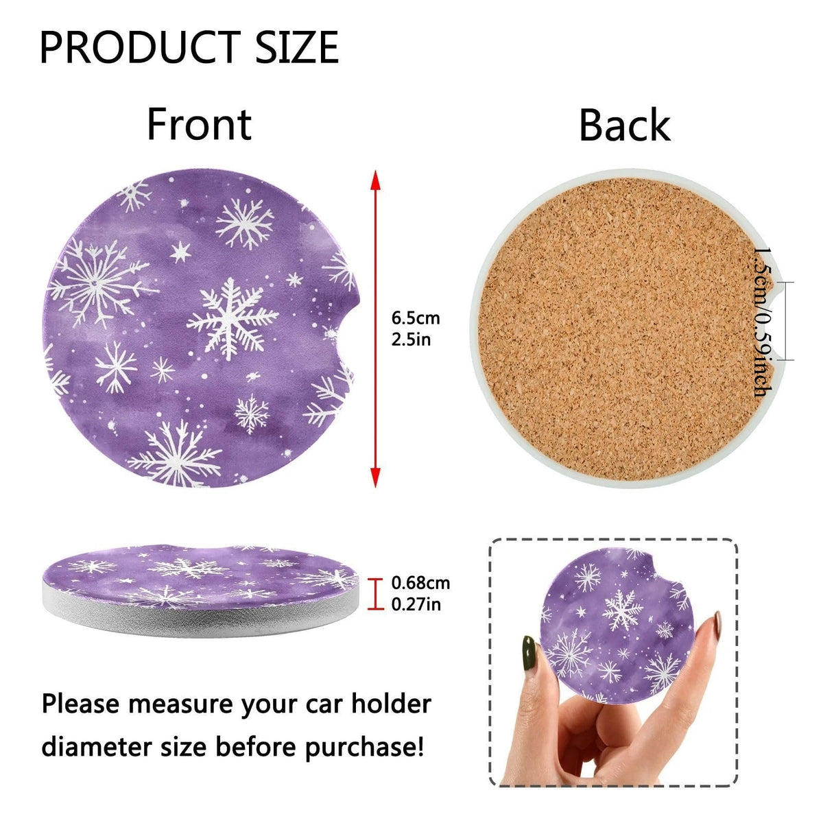 Watercolor Snowflake Car Cup Holder Coasters – 2-Pack Car Cup Coasters HIP