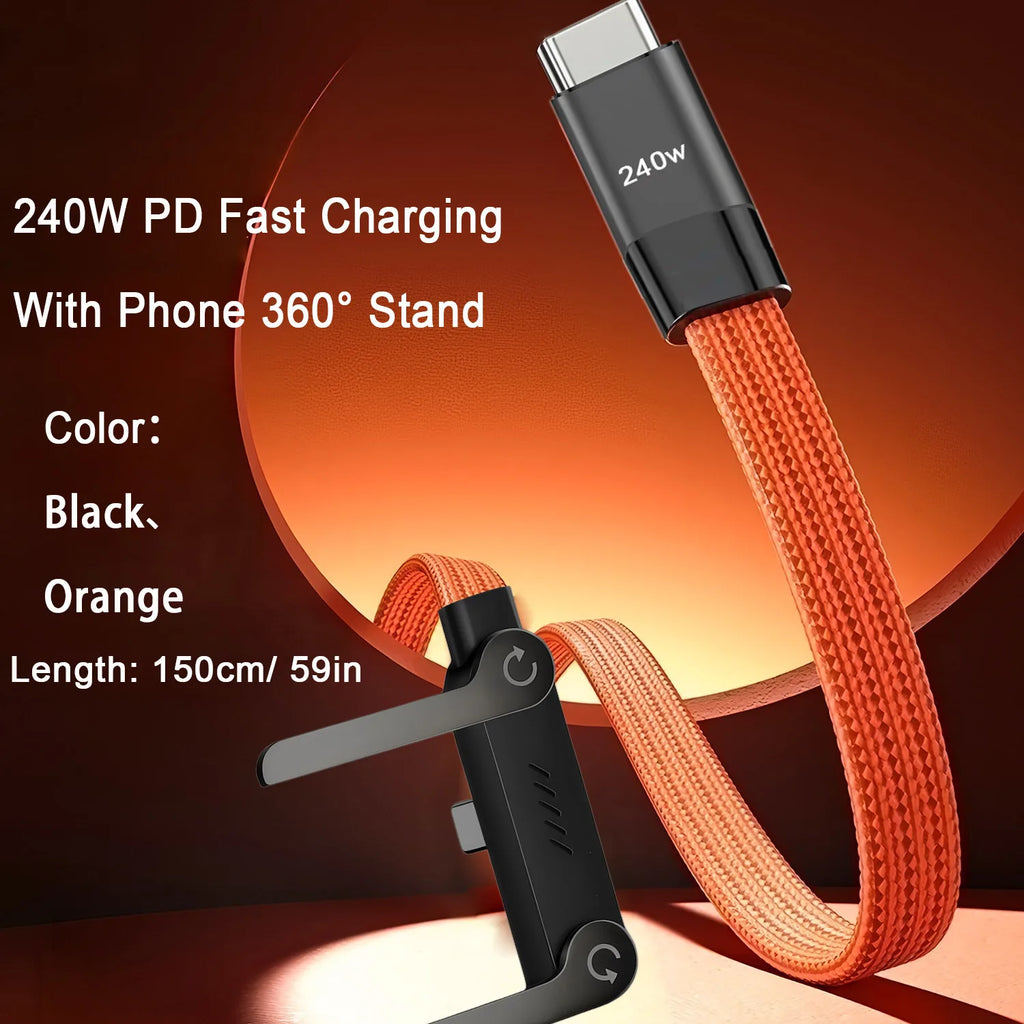 2-in-1 USB-C 240W Fast Charging Cable & Foldable Phone Stand USB-C Charging Cable HIP
