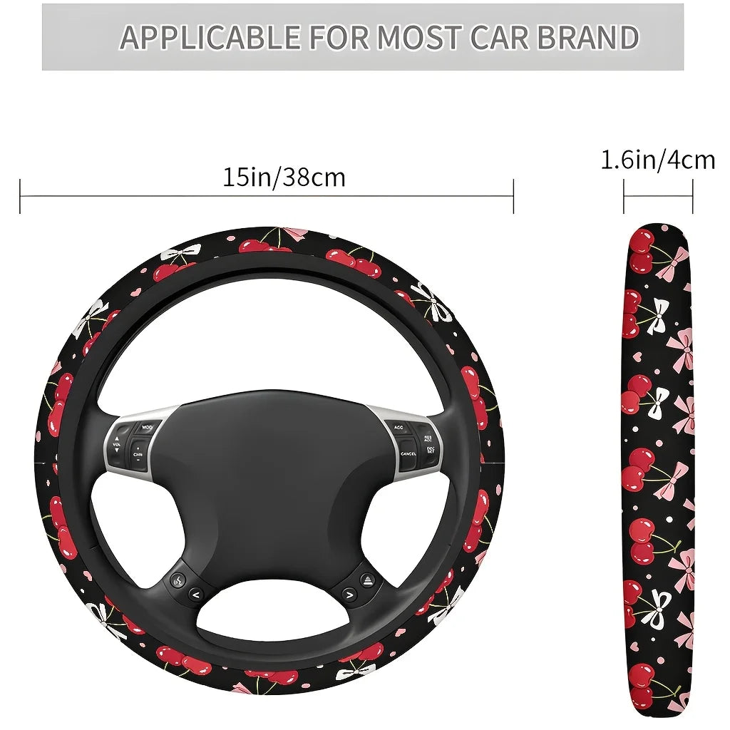 Cherry Bow Heart Car Steering Wheel Cover – Soft & Breathable Steering Wheel Cover HIP