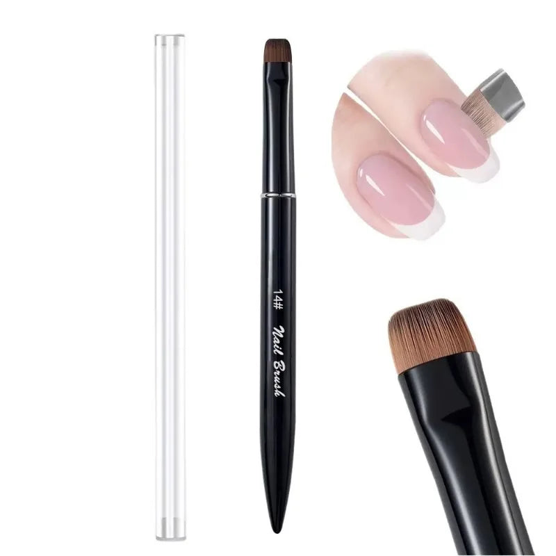 French Tip Nail Painting Brush Metal Handle Flat Round Head Manicure Tool Gel Polish Application Nail Surface Cleaning DIY Nail HIP Black14