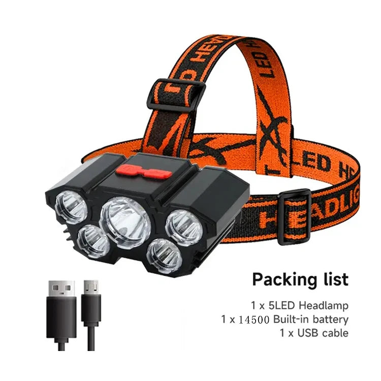5 LED Rechargeable Headlamp – Waterproof Camping & Fishing LED Headlamp HIP T21 orange 14500