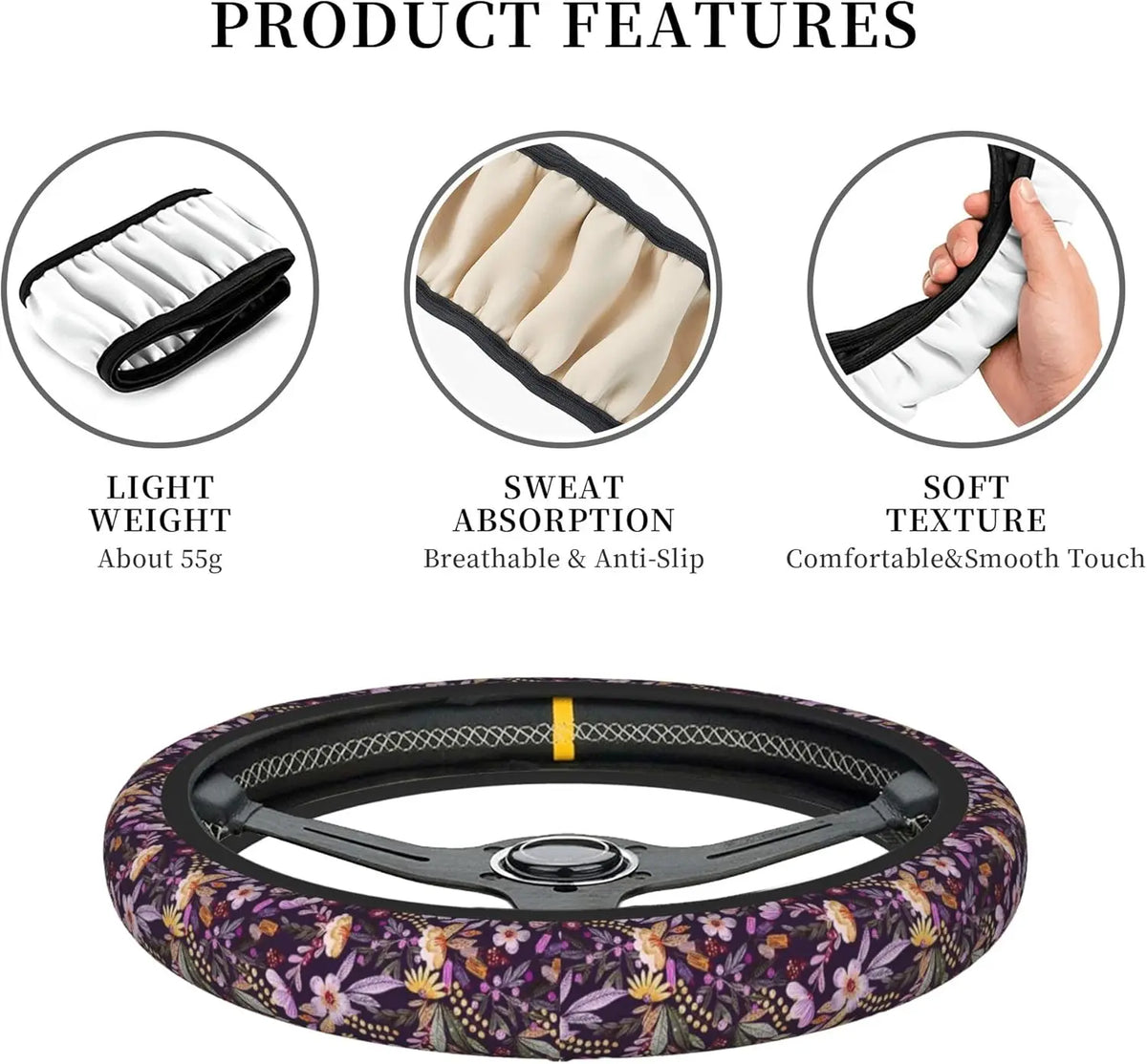 Floral Neoprene Steering Wheel Cover – Universal 15" Fit Steering Wheel Cover HIP