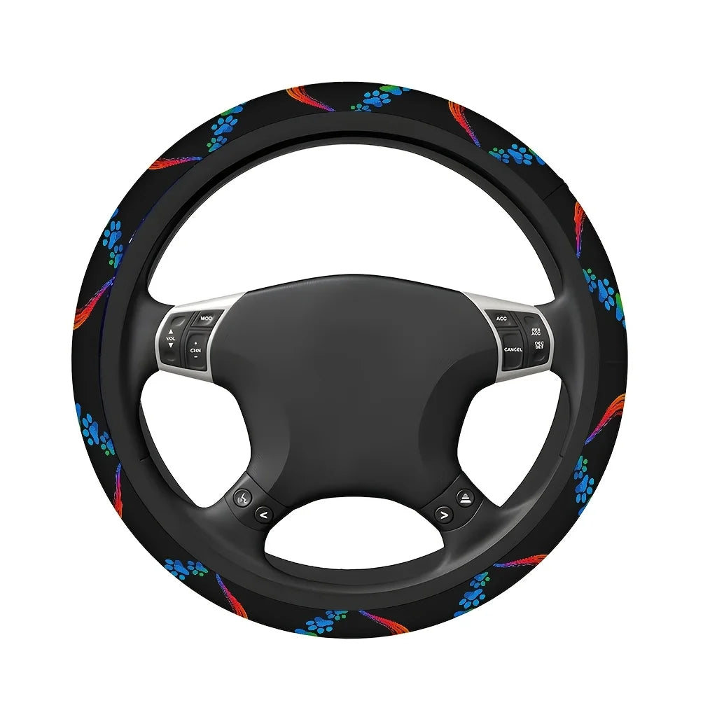 Rainbow Paw Print Steering Wheel Cover – Washable Car Accessory Steering Wheel Cover HIP