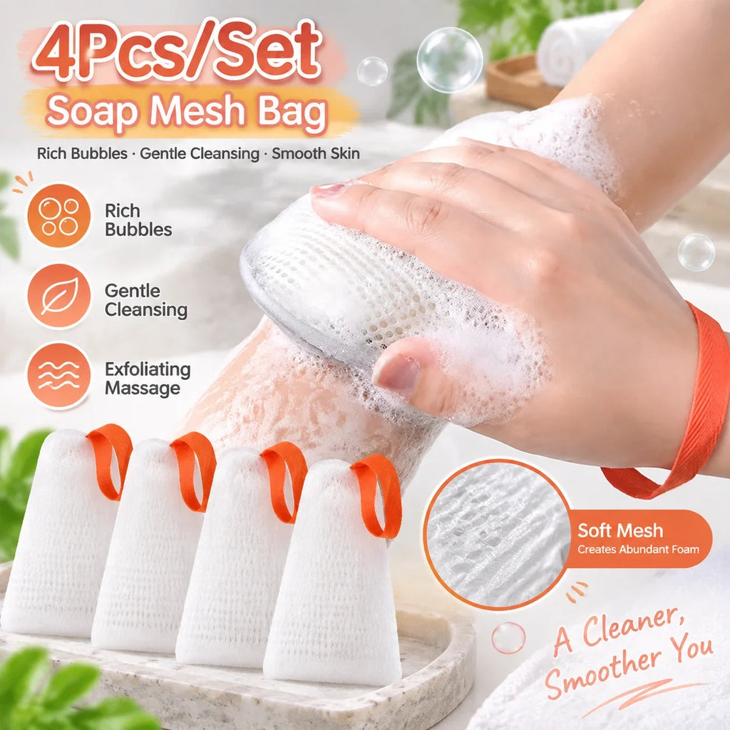 4Pcs/Set Soap Foam Mesh Massage Exfoliating Bag Bath Bubble Machine Exfoliating Bathroom Supplies Cleaning Tools HIP