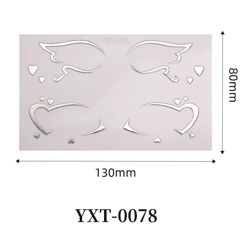 Silver Cosplay Eyelashes Eye Wing Tattoo Eyeliner Sticker Metal Facial Sticker Self Adhesive Face Decor Moon Star Tattoo Makeup HIP 0078