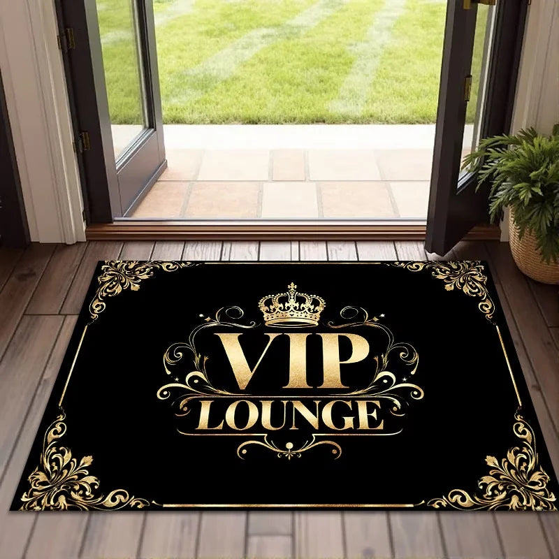 Gold Crown Welcome Mat – Black Floral Non-Slip Washable Rug Entryway Floor Mat HIP 1 40x60cm-Felt