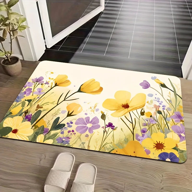 Colorful Floral Anti-Slip Doormat – Soft Waterproof Floor Rug Decorative Floor Mat HIP