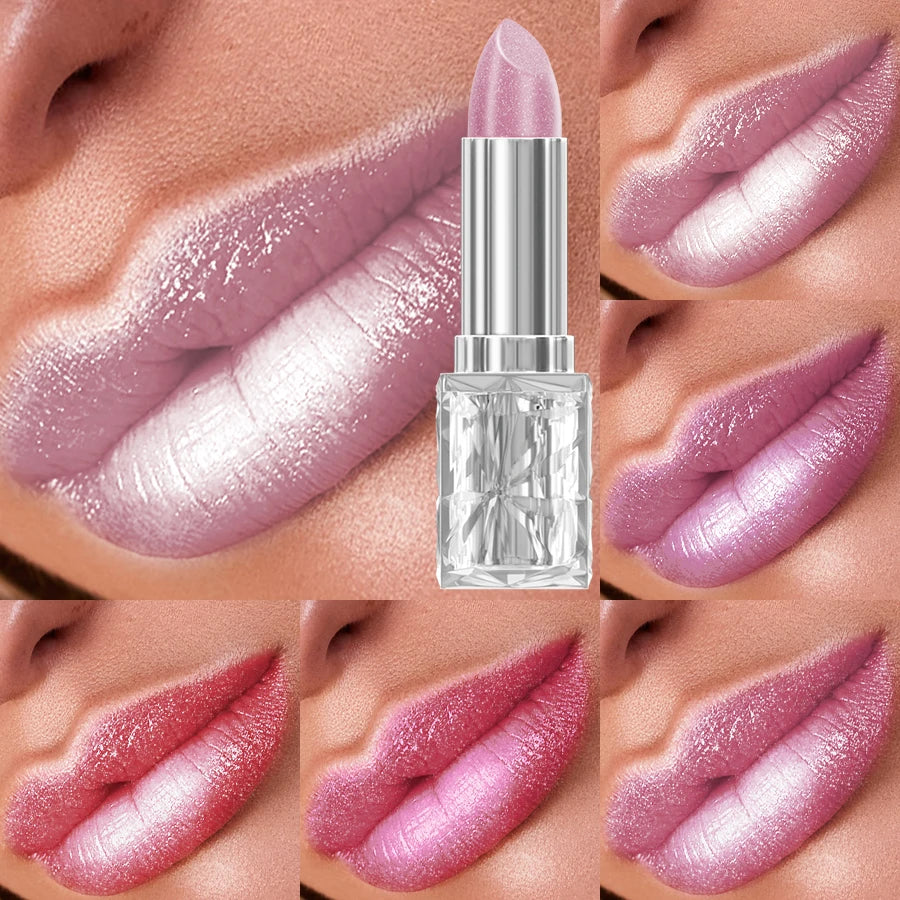 7 Colors Sparkling Metallic Finish Lipstick Hydrating Red Pink Glitter Lip Tint Shine Lip Color Highly Pigmented Lip Makeup Gift HIP