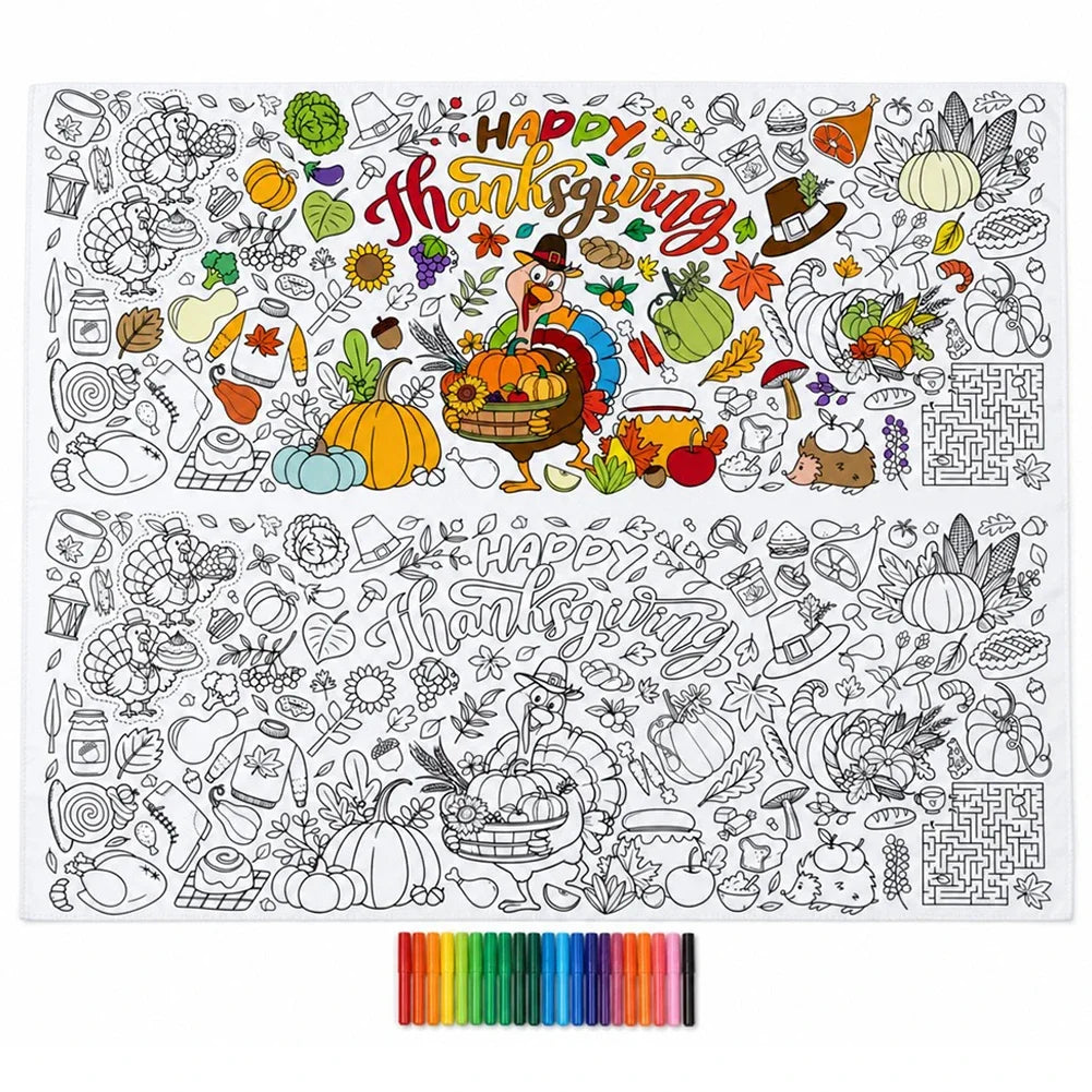 Giant Doodle Drawing Table Cover 76x183cm DIY Coloring Tablecloth Sports Halloween Thanksgiving Theme HIP