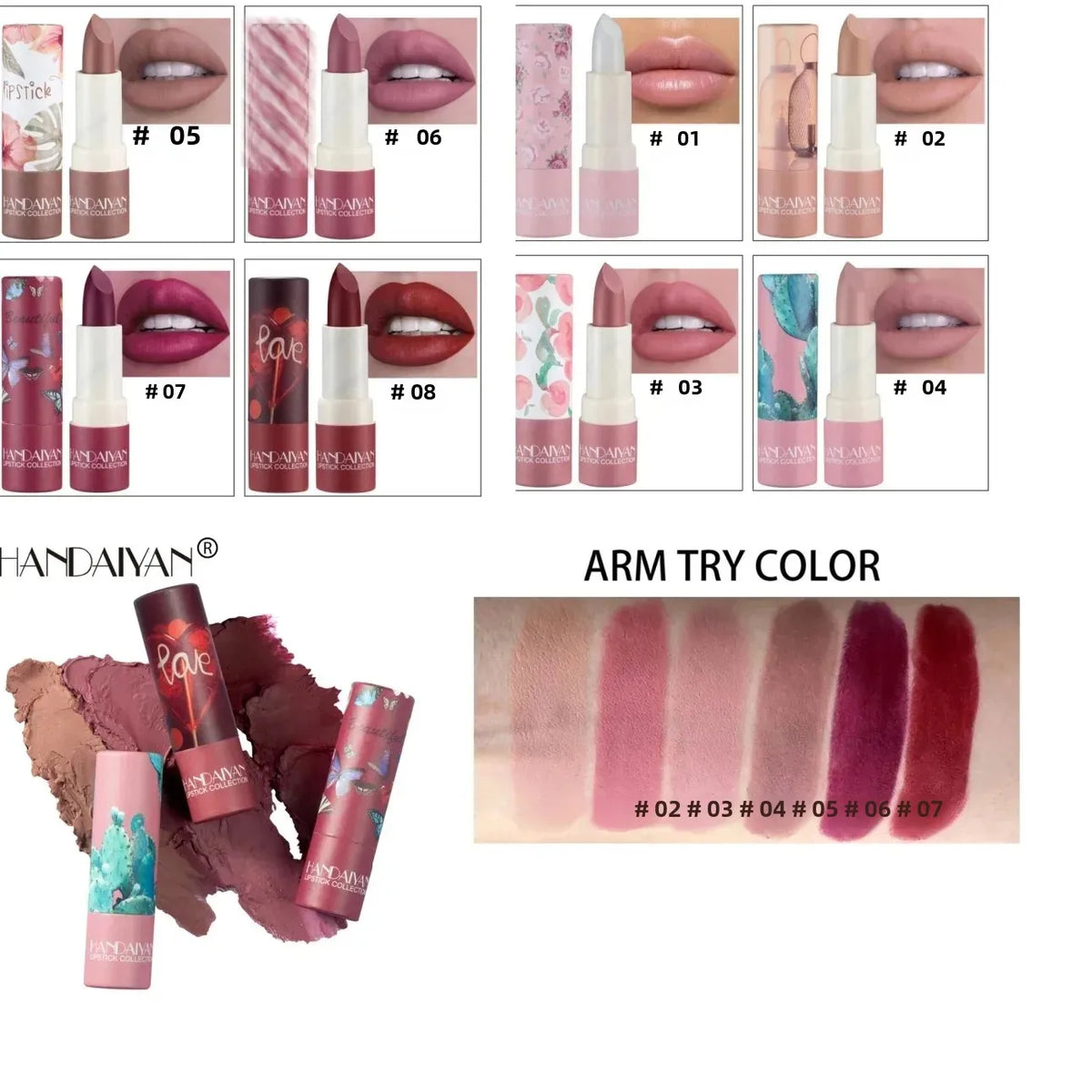 Handaiyan 8-Color Paper Tube Matte Lipstick – Waterproof Matte Lipstick HIP