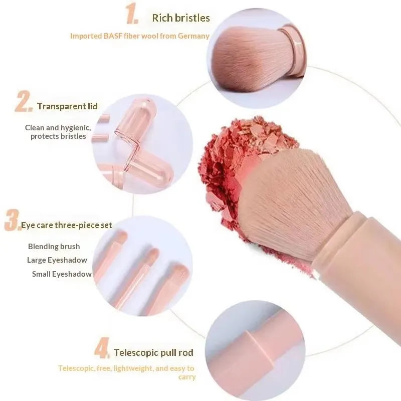 4-in-1 Retractable Travel Makeup Brush Set | Mini & Cute Travel Makeup Brush Set HIP