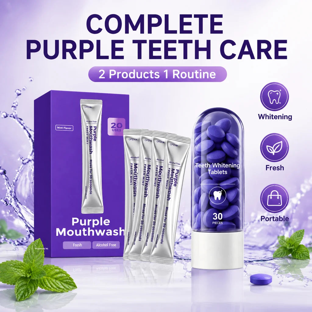 Purple Toothpaste Tablets & Mint Mouthwash Sachet Travel Kit Travel Oral Care Kit HIP