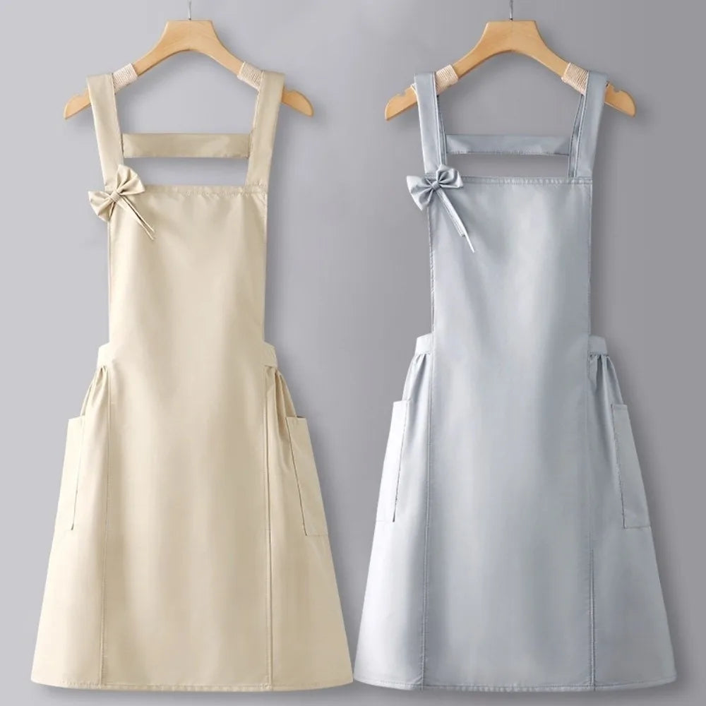 Waterproof Apron with Bow Tie & Pockets | Salon & Kitchen Waterproof Work Apron HIP