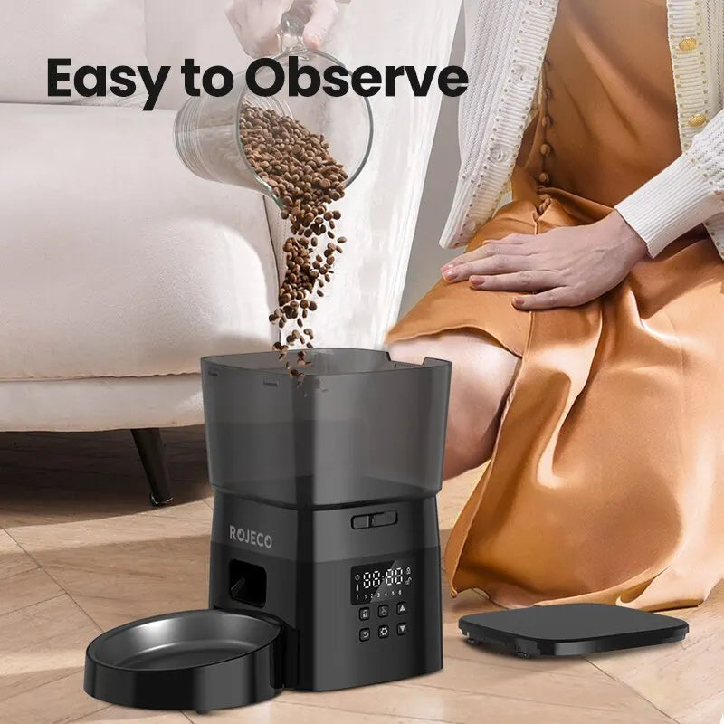 ROJECO Automatic Pet Feeder Button Version Auto Cat Food Dispenser Accessories Smart Control Pet Feeder For Cats Dog Dry Food HIP