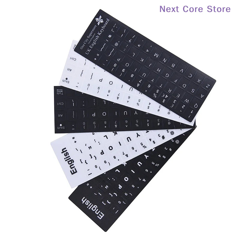 English Keyboard Replacement Stickers – White on Black Keyboard Stickers HIP