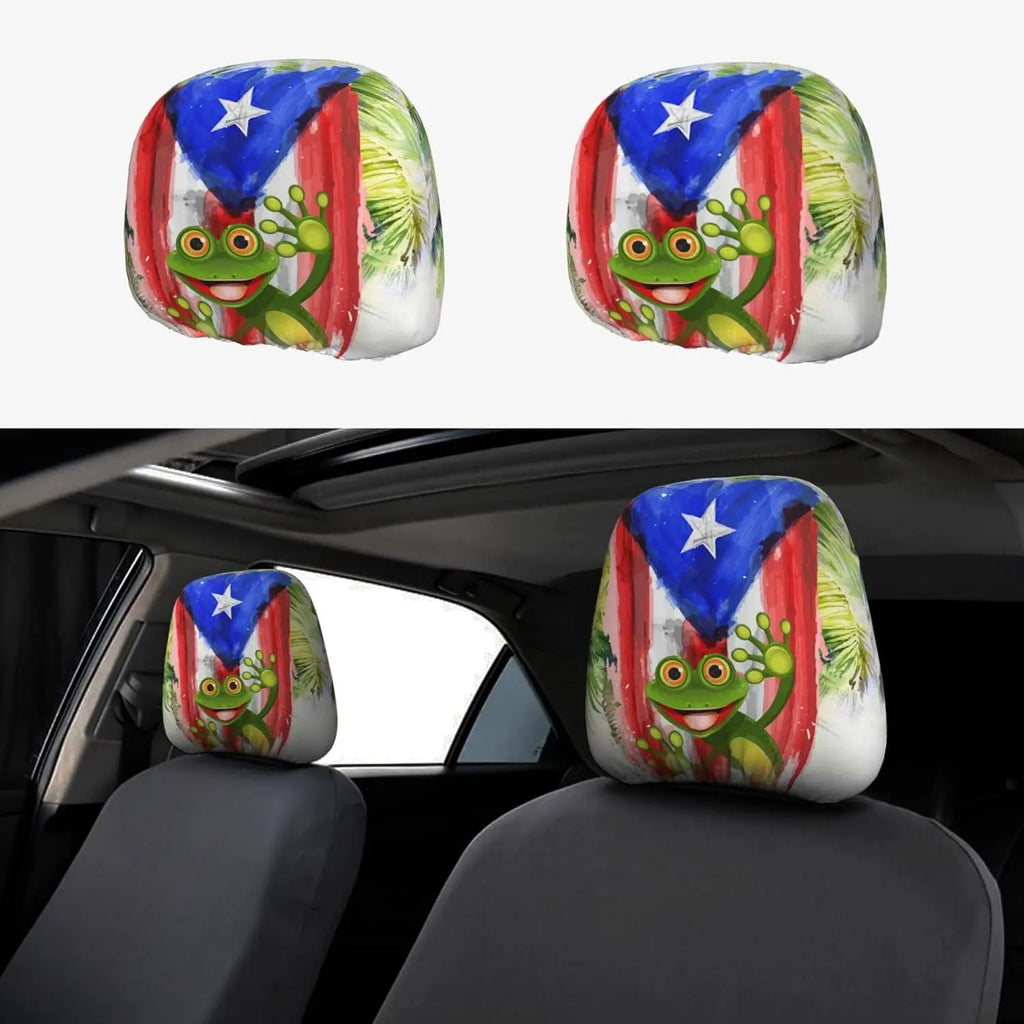 Puerto Rico Frog Car Headrest Covers – 2-Pack Universal Fit Car Headrest Cover HIP 1