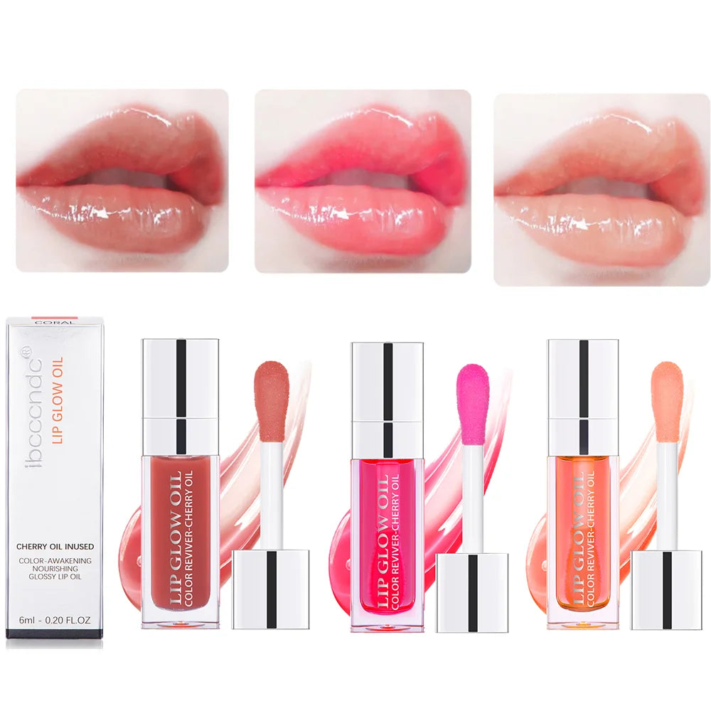 3pcs/set Lip Glaze Mirror Water Long-lasting Waterproof Crystal Jelly Oil Lip Tint Moisturizing Non-stick Cup Lip Glow Oil Care HIP