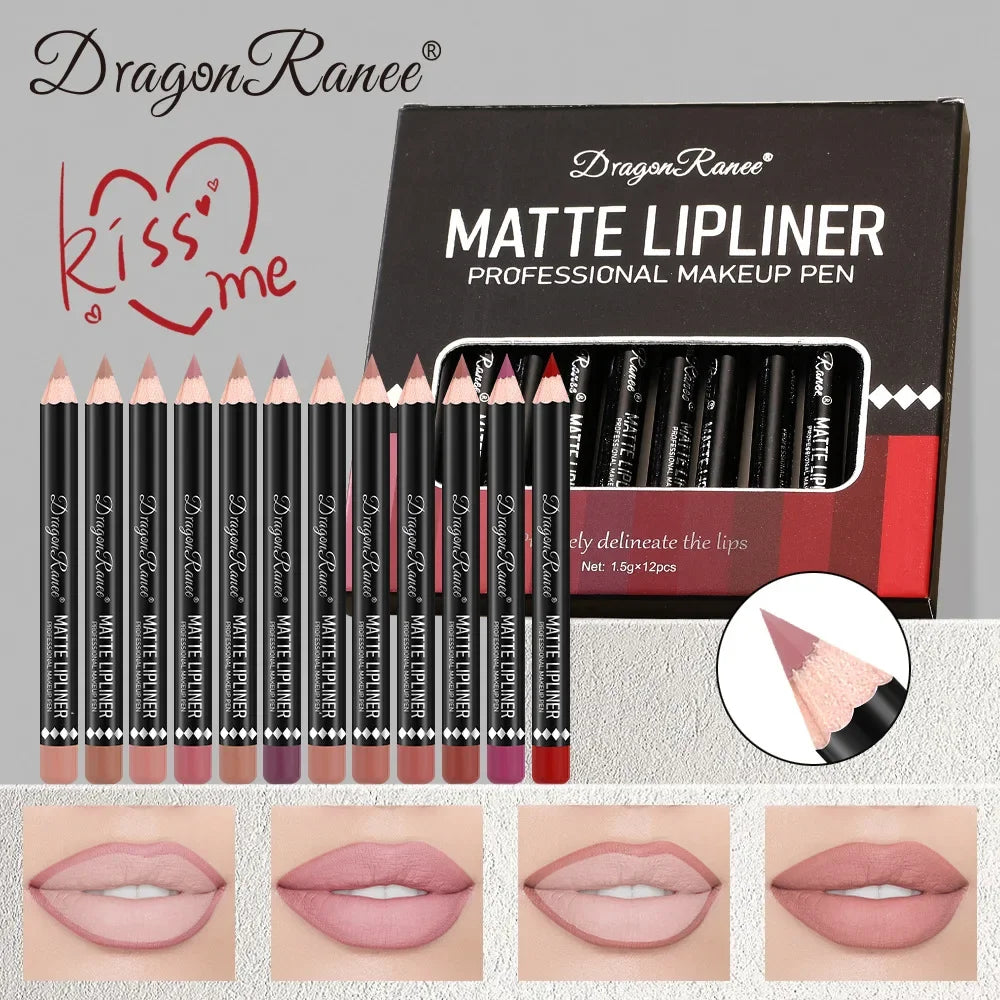 Dragon Ranee 12-Color Nude Matte Lip Liner Pencil Set Lip Liner Set HIP