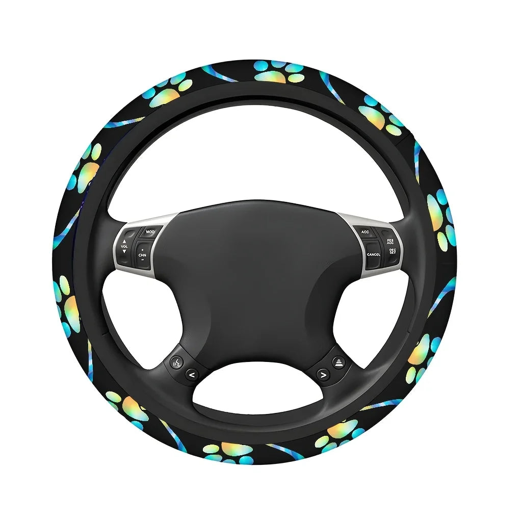 Rainbow Heart & Paw Print Steering Wheel Cover – Washable Steering Wheel Cover HIP