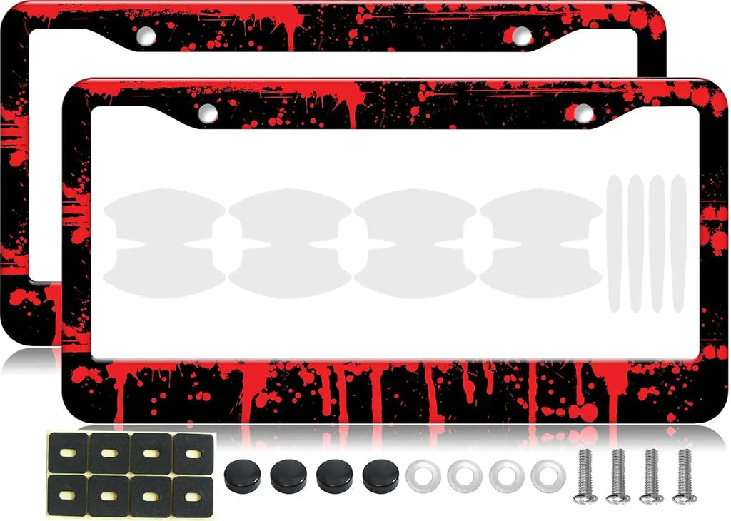 2-Pack Red Blood Pattern Metal License Plate Frames – Universal License Plate Frame HIP 1