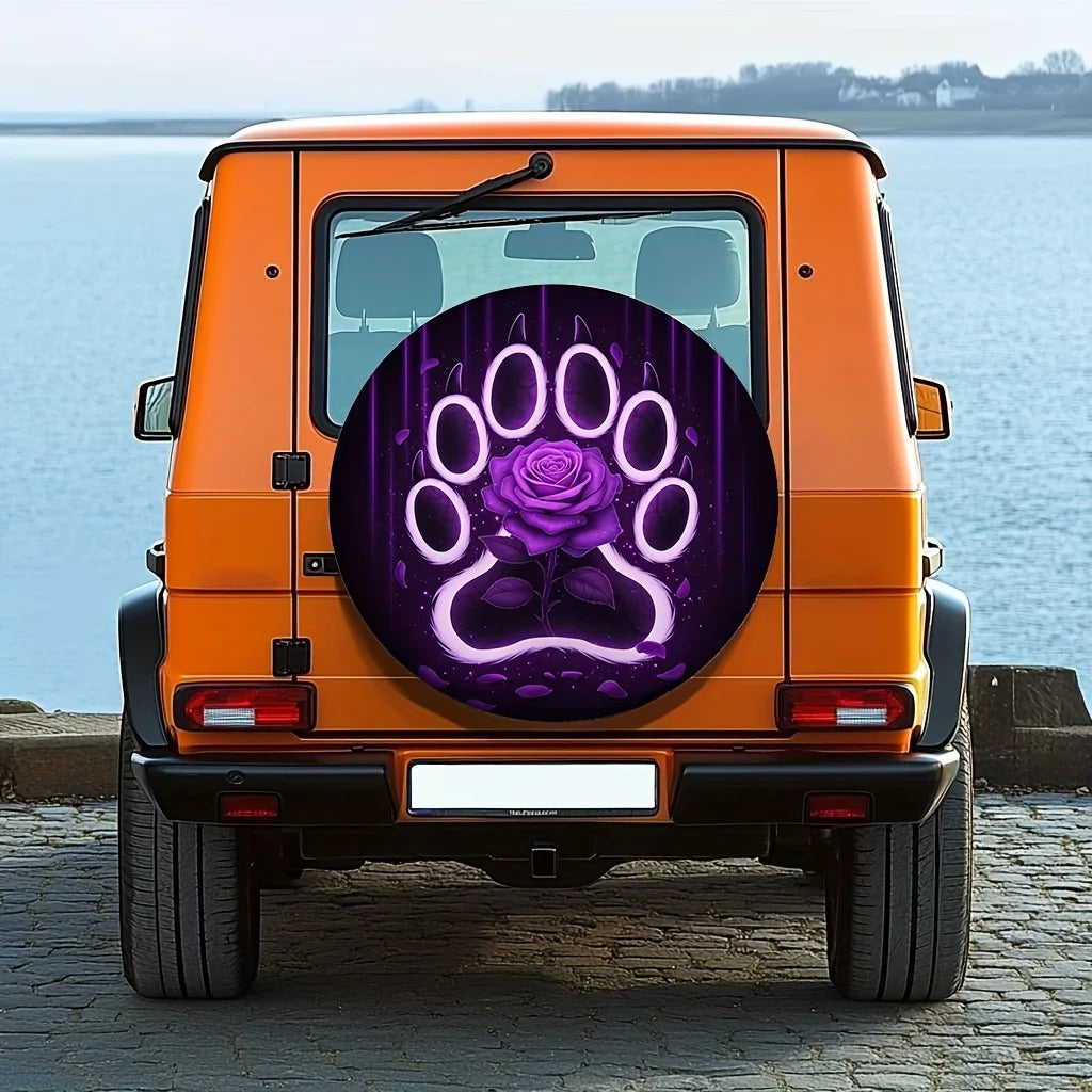 Purple Rose Paw Print RV Tire Cover – Weather-Resistant RV Tire Cover HIP