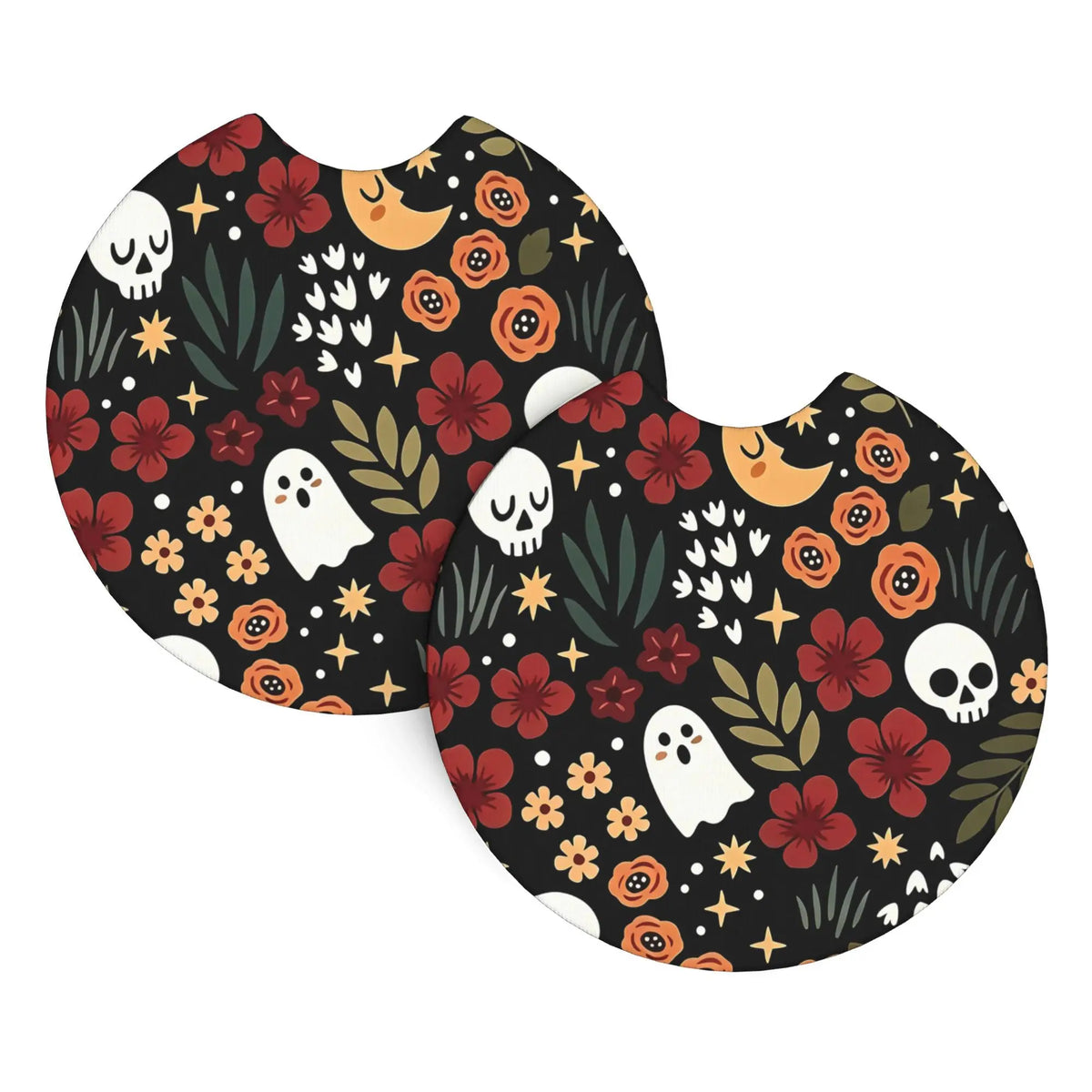 2-Pc Skull & Floral Car Cup Holder Coasters – Black Car Cup Coasters HIP 1 Cork ceramics