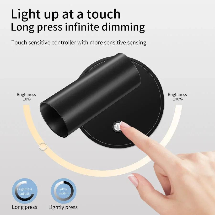 USB Rechargeable Magnetic LED Wall Lamp Reading Light With Touch Switch Dimmable Bedside Lamp Cordless Wall Lamp Spotlight HIP