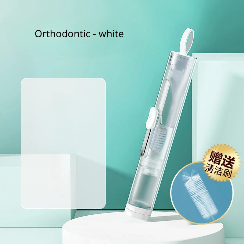 1PC Portable Folding Toothbrush Travel Toothbrush Set Creative Tooth Clean Tools Can Hold Toothpaste HIP orthodontics-White