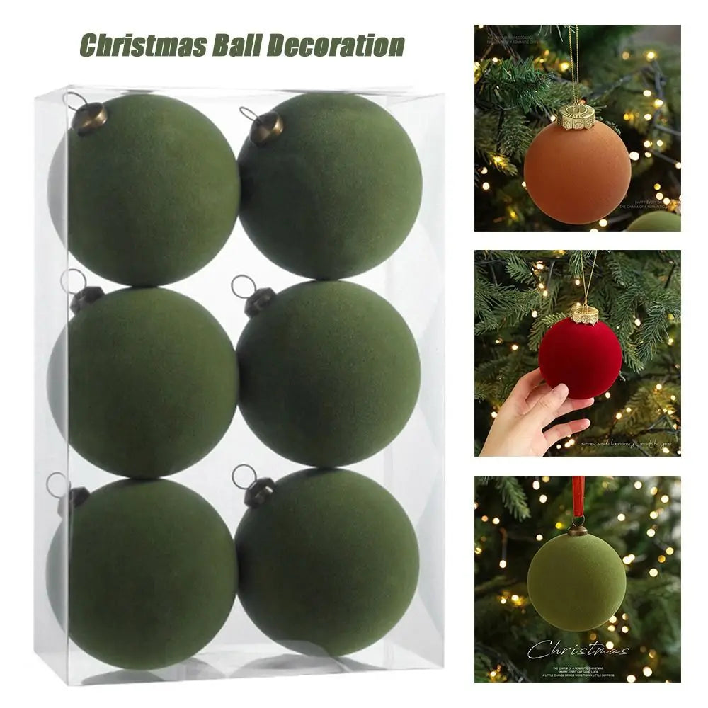 6-Pack Velvet Christmas Ball Ornaments – 8CM Flock Set Christmas Ornament Set HIP