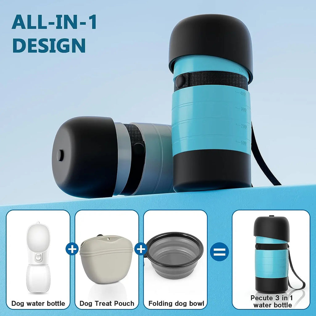 Portable Dog Water Bottle with Food Bowl & Container – 650ml Dog Travel Bottle HIP