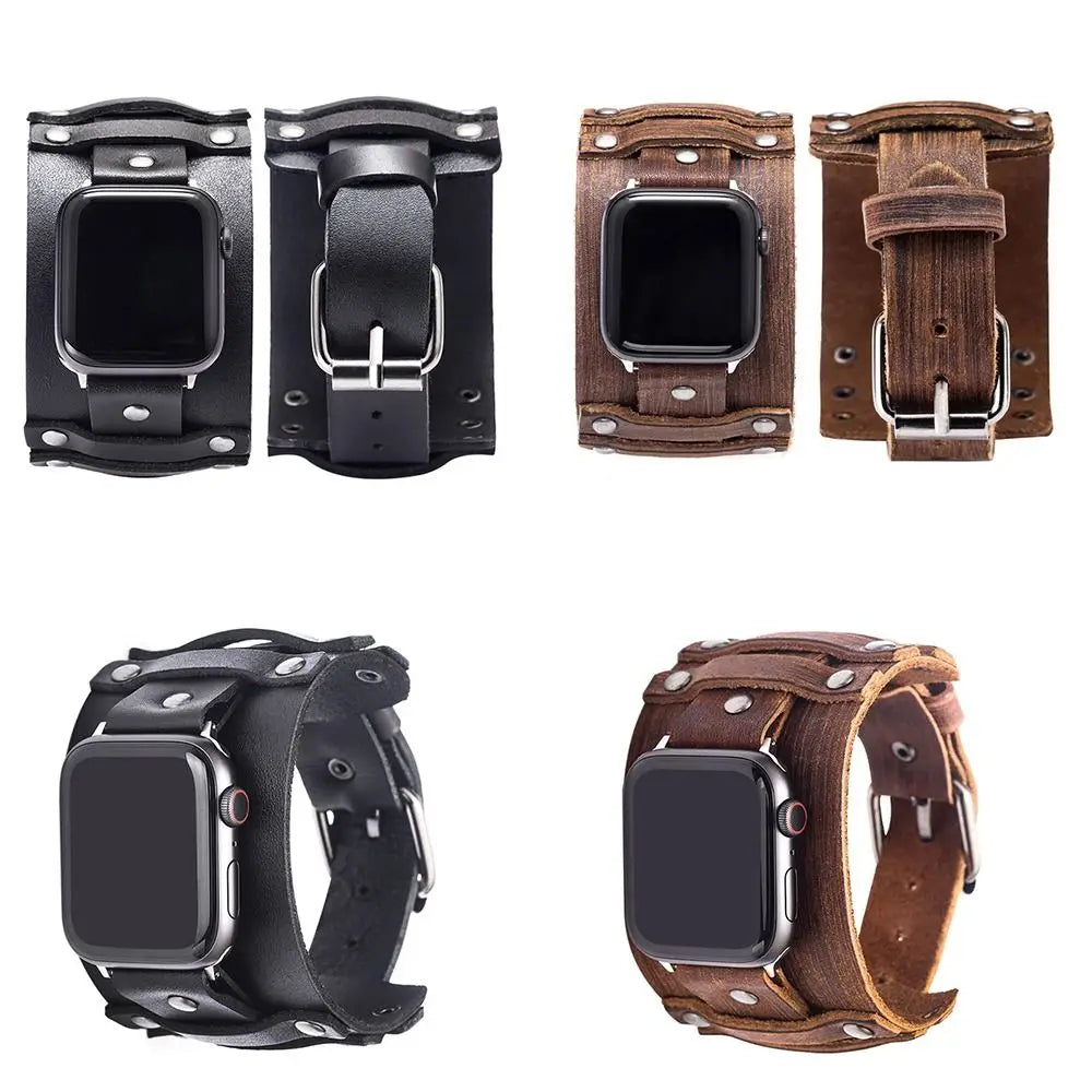Punk Leather Smartwatch Band – Unisex 38–44mm Wristband Smartwatch Band HIP