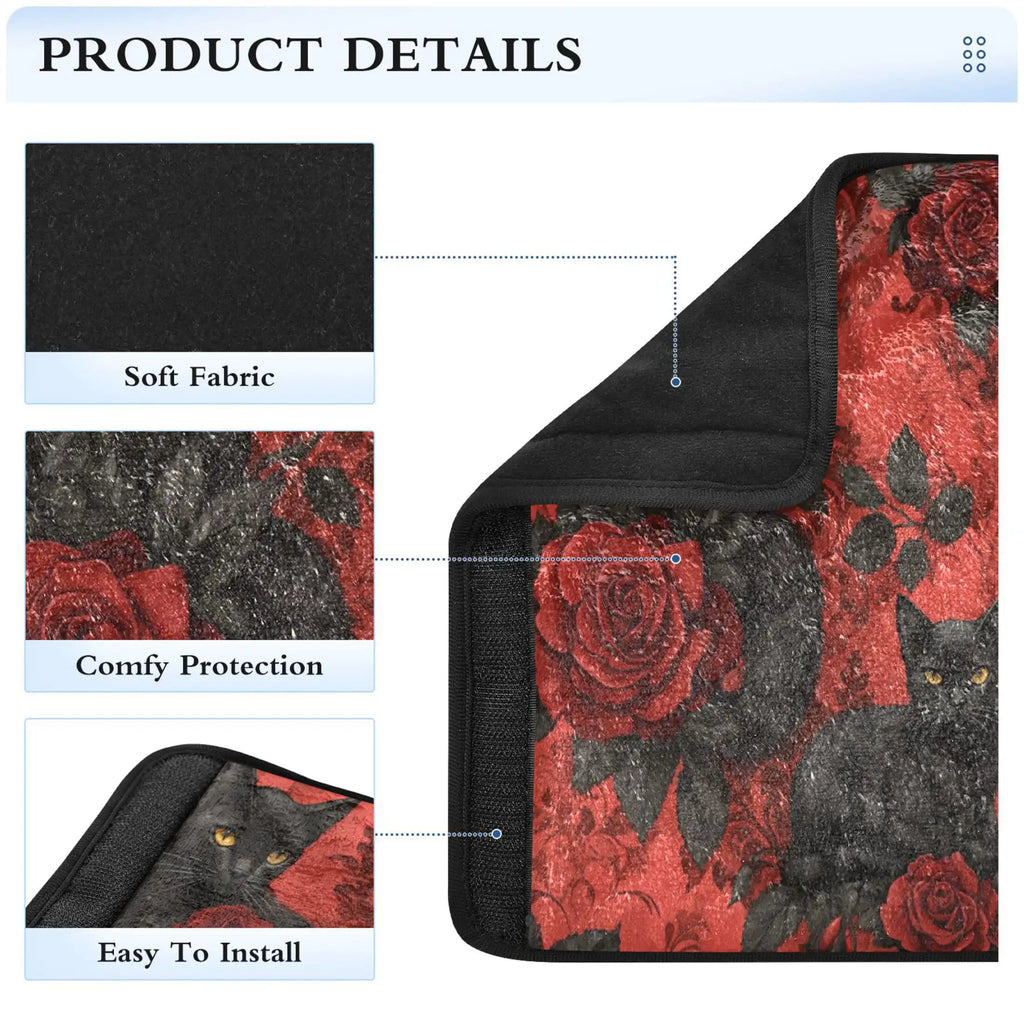 Gothic Roses & Black Cats Seat Belt Cover – 2-Piece Soft Pad Seat Belt Cover HIP