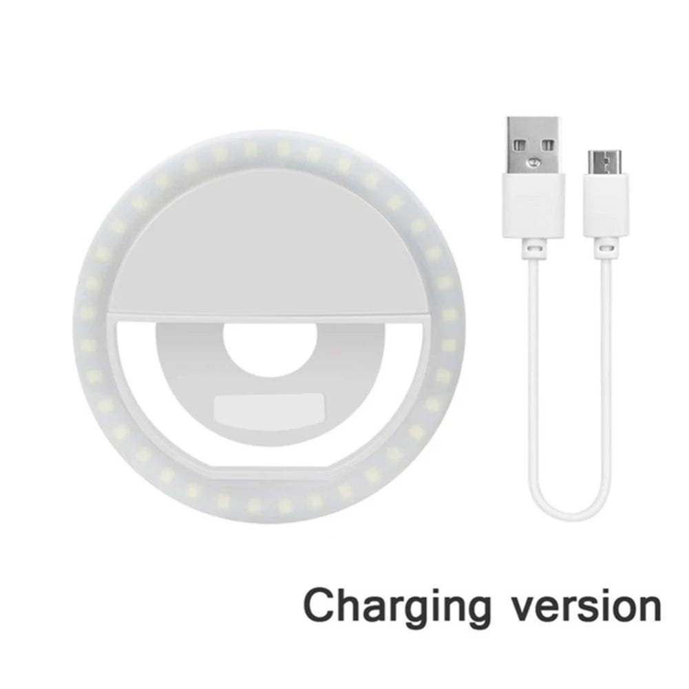 Led Selfie Ring Light Mobile Phone Lens LED Selfie Lamp Ring for IPhone Samsung Xiaomi Huawei Phone Selfie Clip Light Accessorie HIP WHITE