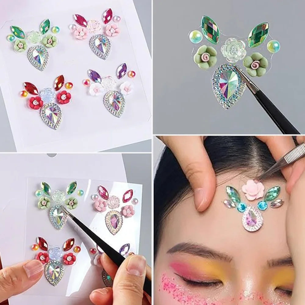 1Pc 3D Forehead Tattoo Stickers Colorful DIY Children Gem Stickers Face Jewels Glitter Face Body Rhinestone Stickers Makeup Tool HIP