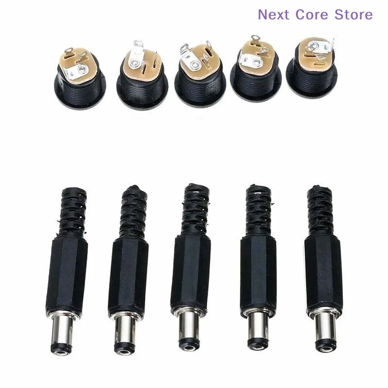 10-Pair 12V 3A DC Male Plug & Female Socket Panel Mount Kit DC Connector Kit HIP