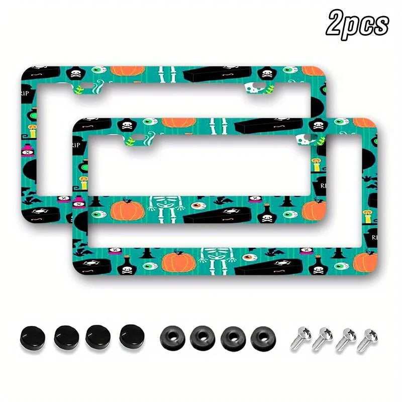 Halloween License Plate Frames Skull & Pumpkin – Set of 2 License Plate Frames HIP Pink