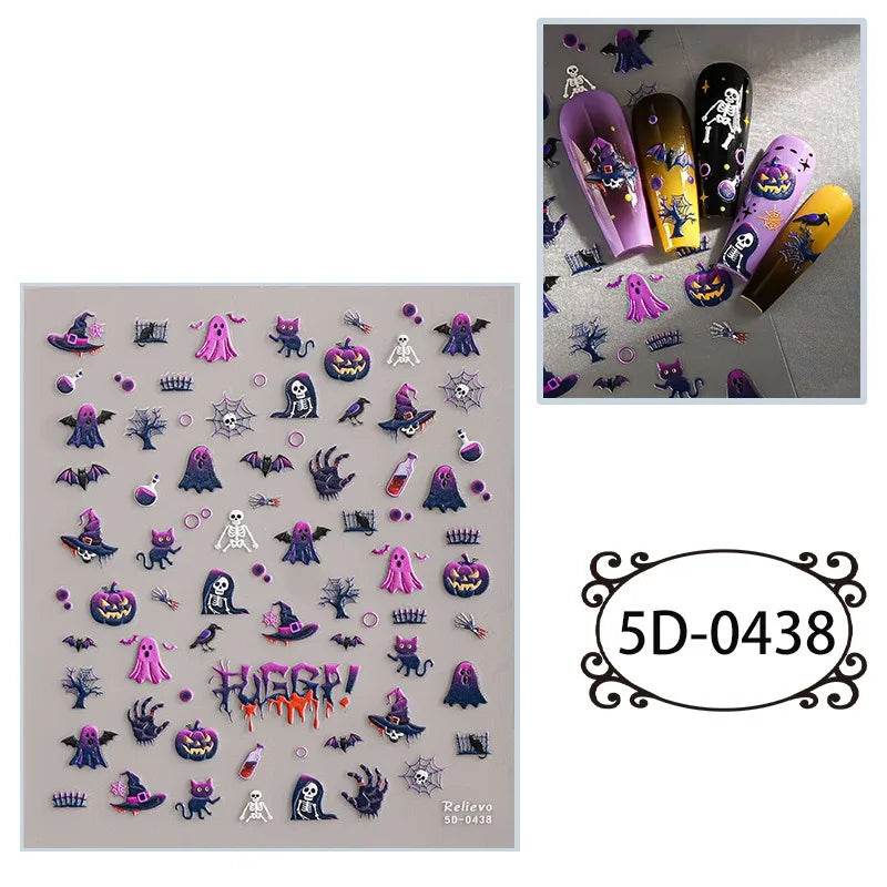 5D Embossed Nail Art Stickers Waterproof Halloween Christmas Handset Decals DIY Manicure Graffiti Decoration Nails Art Ornament HIP 38