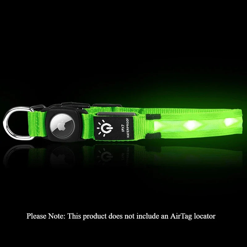 LED Light-Up Dog Collar with AirTag Cover | USB Rechargeable LED Dog Collar HIP green A S