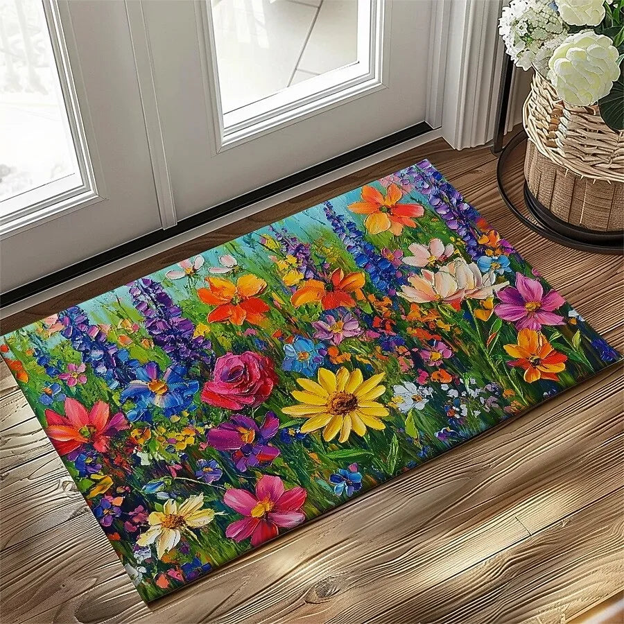 Floral Non-Slip Area Rug – Indoor Outdoor Kitchen Doormat Floral Area Rug HIP 1 50x80cm-Felt