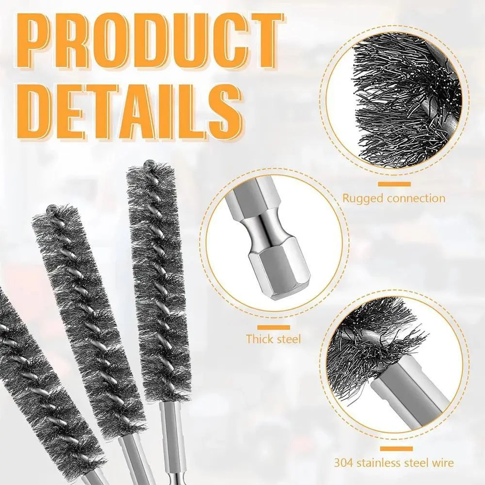 Stainless Steel Bore Brush Set 8–25mm | 1/4" Hex Shank Bore Brush Set HIP