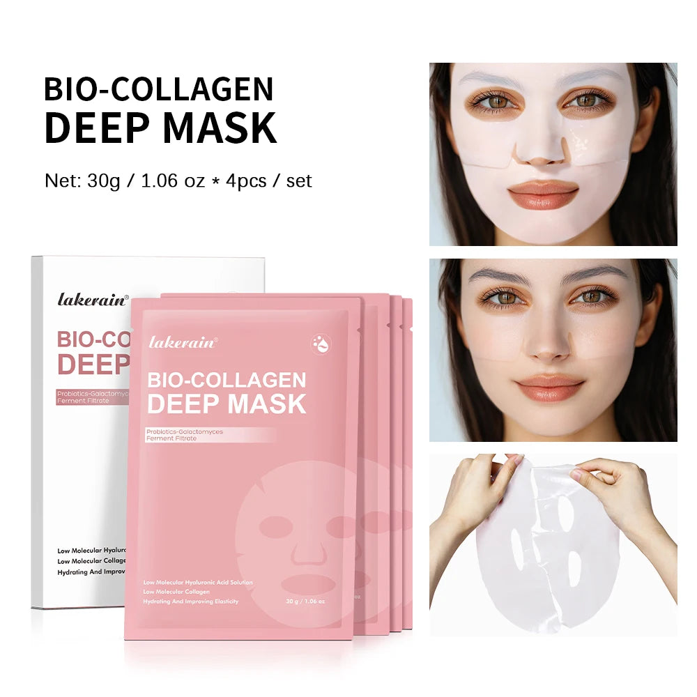 Bio-Collagen Overnight Hydrogel Deep Mask Hydrating Plumping Shrink Pores Improve Elasticity Korean Facial Skin Care Mask Women HIP 4pcs1 set