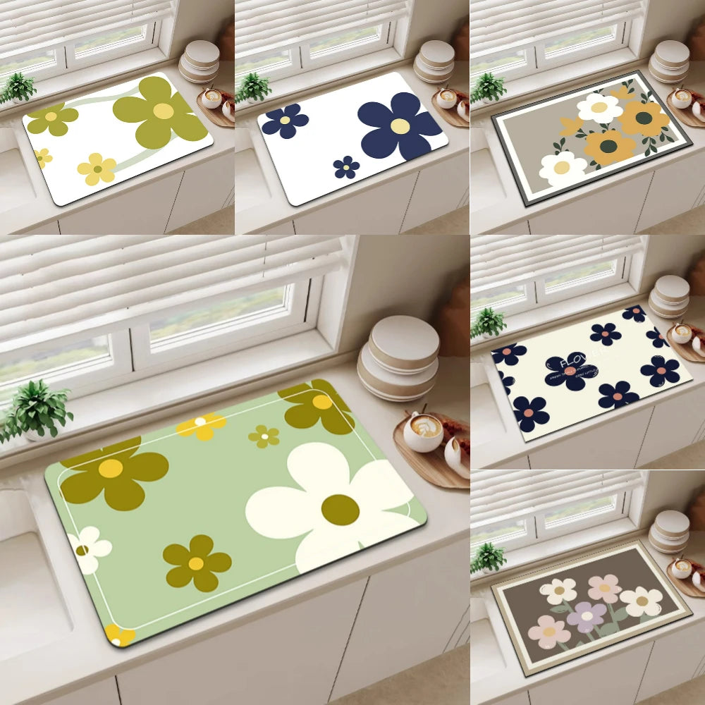 Diatom Mud Kitchen Drying Mat – Absorbent Anti-Slip Floral Kitchen Drying Mat HIP