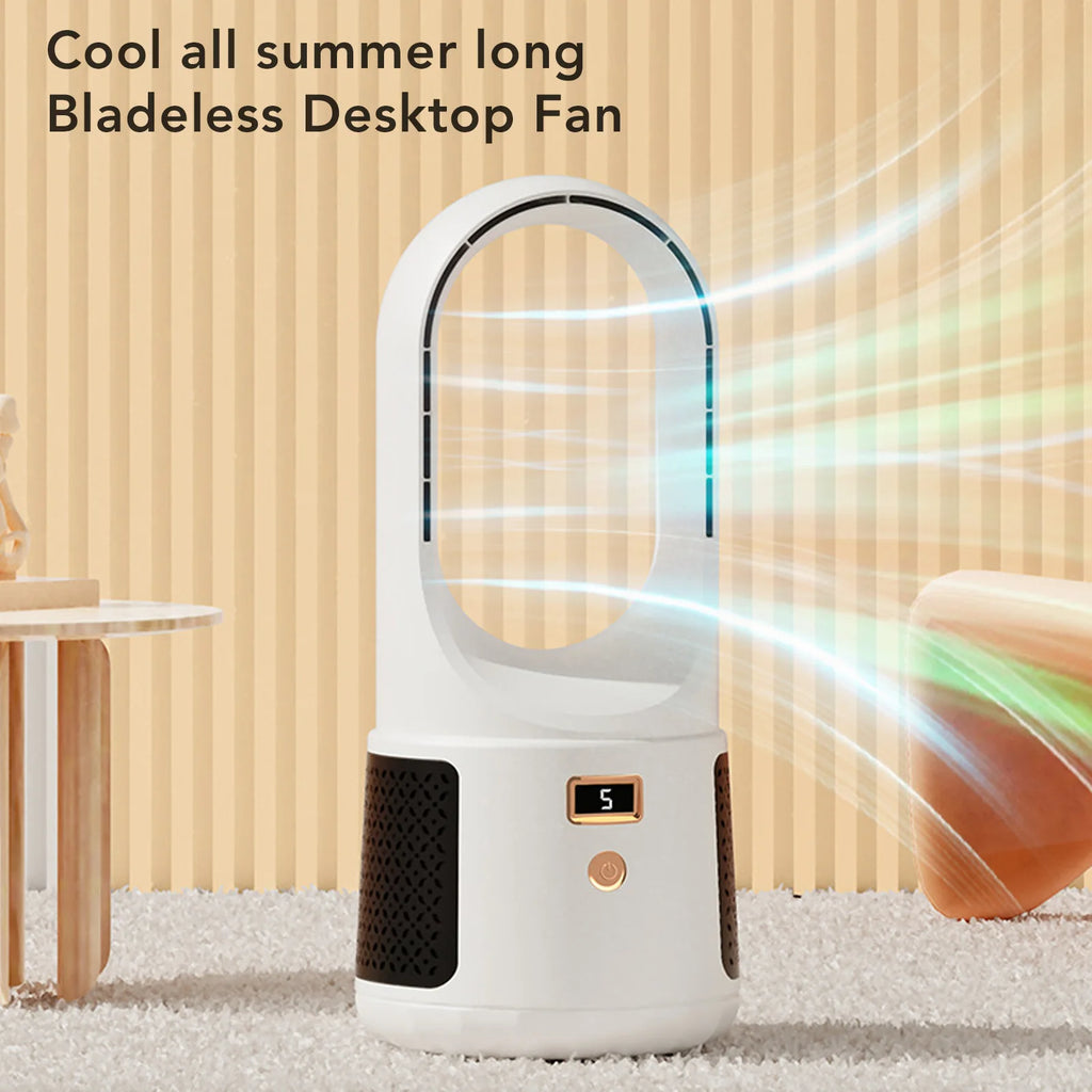 Bladeless Cooling Fan USB Desk Fan 6 Speeds Wind Quiet Portable Bladeless Cooling Fan with Power Display for Home Bedroom HIP