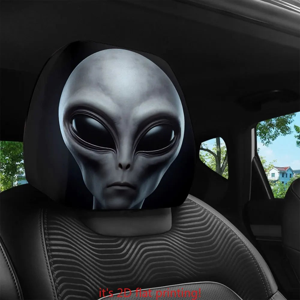 Gray Alien Car Headrest Covers Set of 2 | All-Weather Polyester Car Headrest Covers HIP