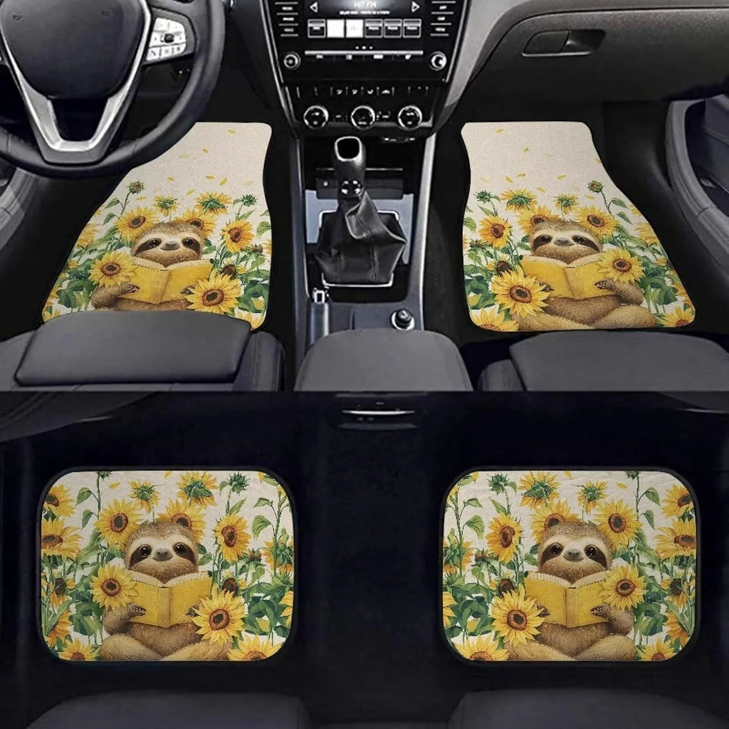 Sloth Print Car Floor Mats 4pc Set – Non-Slip Universal Fit Car Floor Mats HIP
