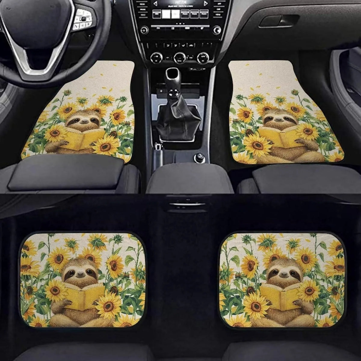 Sloth Print Car Floor Mats 4pc Set – Non-Slip Universal Fit Car Floor Mats HIP