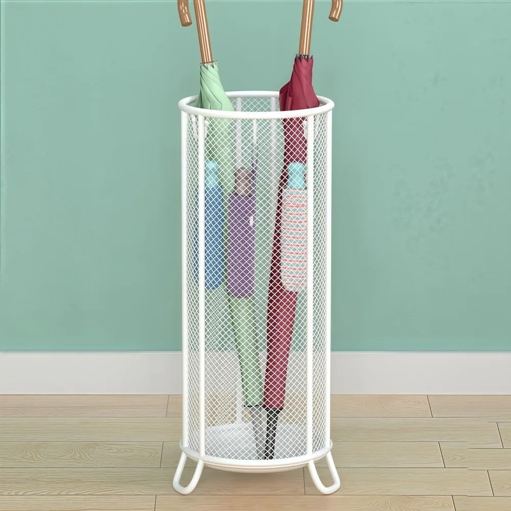 Metal Umbrella Stand with Drainage – Modern Entryway Organizer Umbrella Stand HIP White Small