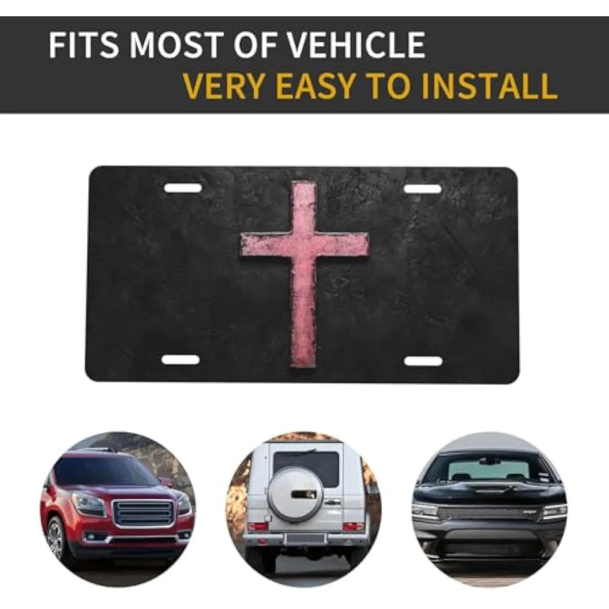 Pink Cross Aluminum License Plate – Christian Faith Car Gift Decorative License Plate HIP