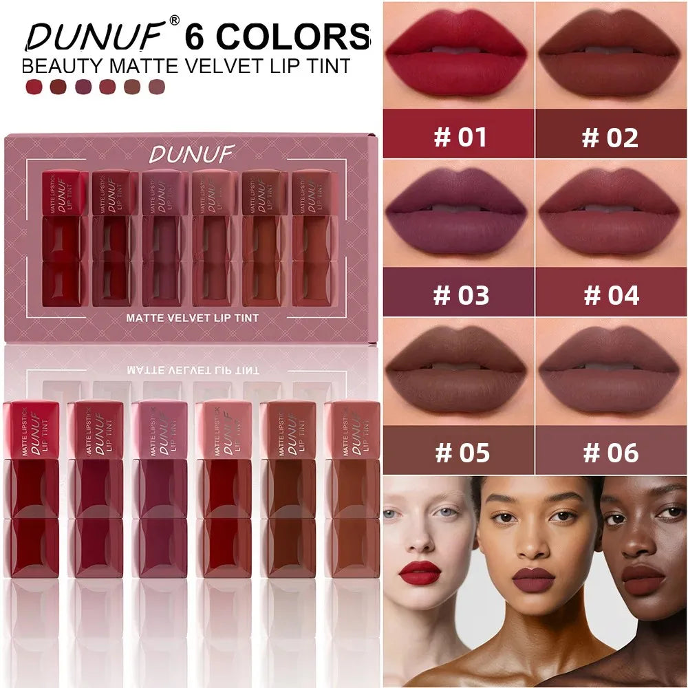 DUNUF 6-Piece Velvet Matte Lipstick Set – Waterproof Lip Tint Matte Lipstick Set HIP